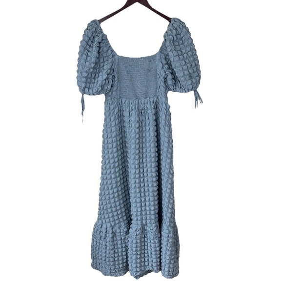 Endless Rose Puff Sleeve Sweatheart Textured Midi Dress Blue Women’s Size Small - Picture 3 of 11